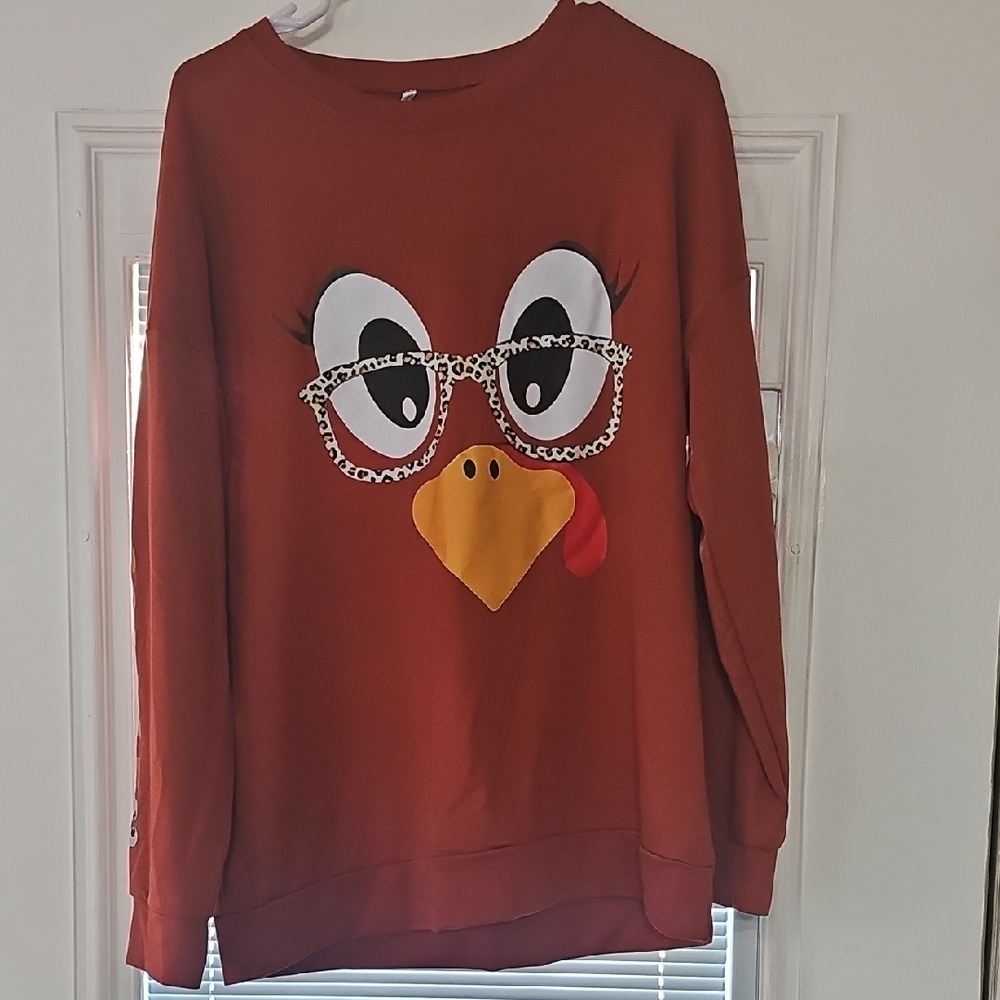 Fun Graphic Turkey Sweater - Red